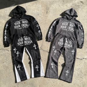 Conjunto deportivo gris con capucha y cremallera para hombre, con estampado de letras y diseño cruzado - Product Image 5