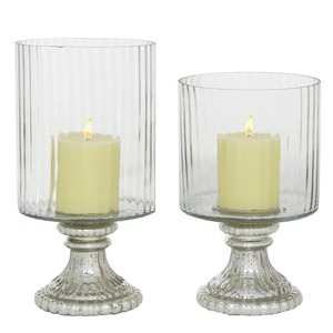 Porte-bougies en verre transparent avec design côtelé et base argentée pour la décoration de la maison - Product Image 1
