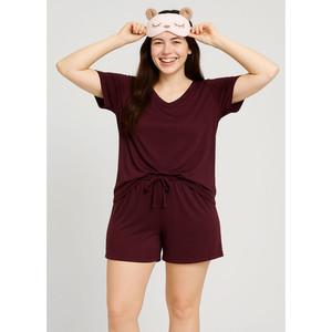 Women’s Casual V-Neck <b>Short</b> Sleeve Sleepwear <b>Top</b> <b>and</b> <b>Shorts</b> <b>Set</b> - Product Image 2
