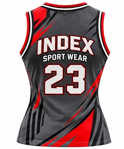 Camiseta de baloncesto para mujer INDEX, cuello en V, sin mangas, número 23, malla sublimada transpirable, gris, rojo - Product Image 2