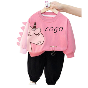Girls <b>Pink</b> Unicorn Print <b>Sweatshirt</b> Set Casual Full Sleeve Crew Neck Cotton Tracksuit Spring Loose Fit Cartoon Design Two Piece - Product Image 1