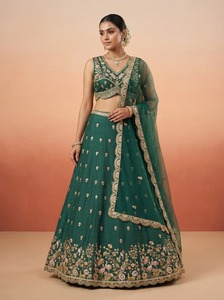 Green Embroidered Lehenga Set <b>Indian</b> Pakistani Wedding Outfit Crop <b>Top</b> Skirt With Dupatta for Women - Product Image 1