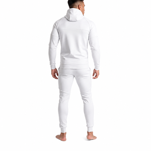Men's White Full <b>Zip</b> <b>Hooded</b> Tracksuit With Side Pockets Regular Fit Casual Sportswear Spring Wear - Product Image 2