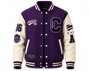 Veste universitaire unisexe violette à boutons, avec patch lettre C brodé, style streetwear, coupe classique, col en V, pour l'hiver - Product Image 2