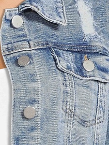 Ropa informal de moda para mujer, ropa de calle, chaqueta vaquera de manga abombada recortada, venta al por mayor - Product Image 4