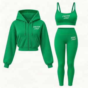 Conjunto Deportivo de 3 Piezas para Mujer, Chaqueta con Cierre de Manga Larga, Sujetador Deportivo, Capri, Ropa Deportiva para Otoño, Entrenamiento, Fitness - Product Image 2