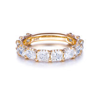 Bague d'éternité unisexe en laiton plaqué or de luxe AMBER JEWELS, certifiée IGI, sertie de zircons ovales à griffes, pour fiançailles