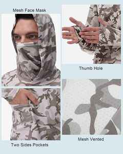 เสื้อตกปลาผู้ชายลายพรางมีฮู้ด UPF 50 ป้องกันรังสียูวี แขนยาว สวมใส่กลางแจ้ง - Product Image 2