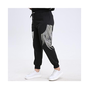 Men's <b>Black</b> Sweatpants With Sequined <b>Feather</b> Print Elastic Waist Drawstring Casual Joggers Autumn Style - Product Image 6