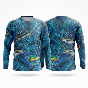 เสื้อตกปลาแขนยาวแบบยูนิเซ็กซ์ พิมพ์ลายด้วยเทคนิค Heat-Transfer ป้องกันรังสียูวี UPF 50 ระบายอากาศได้ดี แห้งเร็ว ผลิตจากโพลีเอสเตอร์ 220 กรัม ลายปลา - Product Image 5