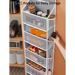 Organizzatore da appendere sopra la porta con 5 ripiani in tessuto di grande capacità, design anti-ribaltamento, capacità di carico fino a 20 kg - Product Image 5