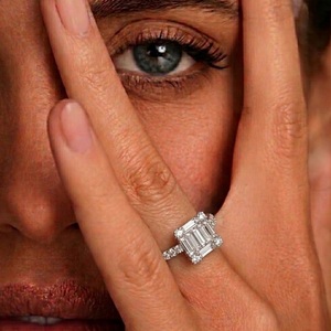 HongKong Wholesale High Quality 18k Solid White Gold Natural Diamond Baguette Cluster Ring Classic Pave Setting Wedding Women - Product Image 2