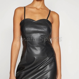 Vestido de Cuero de Oveja hasta la Rodilla con Logotipo Personalizado para Mujer/Vestido de Cuero de Cordero de Alta Costura/Vestido de Nuevo Diseño para Mujer - Product Image 3