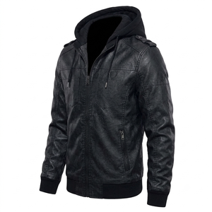 Plus Size Men's PU <b>Leather</b> <b>Jacket</b> with Polyester Filling – <b>Winter</b> Casual Zip-Up Coat - Product Image 5