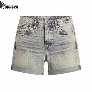 Jorts de mezclilla Y2K de alta calidad con lavado ácido, corte alto, azul claro, desgastados, con dobladillo con vuelta y estética grunge vintage - Product Image 1
