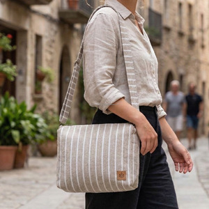 Bolsos cruzados grises tejidos con correas ajustables, bolsos de hombro laterales tejidos a rayas blancas, sostenibles, de moda, gran oferta, bolsos para ropa - Product Image 1