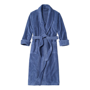 Peignoir en polaire gris, couleur unie, manches longues avec ceinture, pour usage domestique - Product Image 4