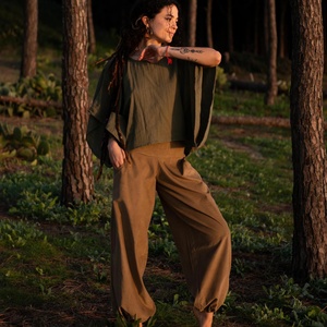 Boho Festival Cotton Corduroy Pants Wide Leg <b>Harem</b> Style Comfortable Relaxed Fit <b>Trousers</b> for Women Yoga Wear - Product Image 2