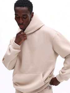 Ensemble survêtement homme crème uni avec sweat à capuche oversize et pantalon large assorti – Vêtements OEM ODM en gros - Product Image 5