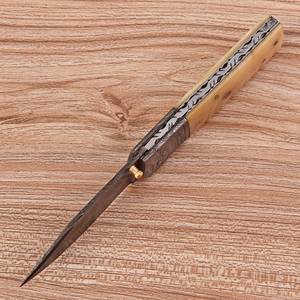 มีดพับดามัสกัส EDC ใบตรง ทำมือ ล็อคแบบ Liner Lock ด้ามทำจากกระดูกอูฐ สำหรับกิจกรรมกลางแจ้ง ล่าสัตว์ ผลิตจากโรงงานโดยตรง รับผลิตแบบ OEM ODM - Product Image 4