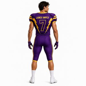 Uniforme Profesional de Fútbol Americano para Hombre, Conjunto de Jersey y Pantalones con Estampado por Sublimación en Morado y Dorado, Número 7, Poliéster Transpirable - Product Image 4