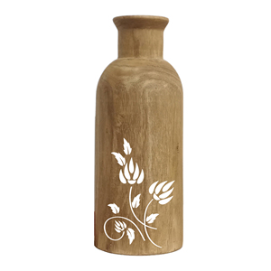 Jarrón de Flores de Madera Rústico Nórdico, Maceta Decorativa con Estampado Floral, Maceta de Madera con Forma de Botella Vintage, Decoración para Mesa y Hogar - Product Image 3