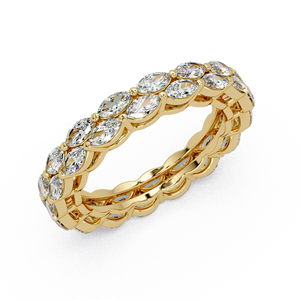 Anillo de Eternidad Clásico de Oro de 14K, Doble Hilera de Diamantes Cultivados en Laboratorio con Corte Marquesa, Anillo de Compromiso y Matrimonio Entrecruzado, Joyería para Mujer - Product Image 3