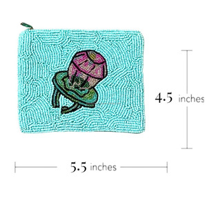 Pochette à fermeture éclair perlée, broderie florale rose, faite main, de luxe, cadeau de mode, personnalisable, vente en gros, pour soirée, par un créateur - Product Image 3