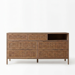 Commode Aruna en teck massif à 9 tiroirs, design élégant, écologique et durable, rangement autonome pour chambre et salon modernes - Product Image 1