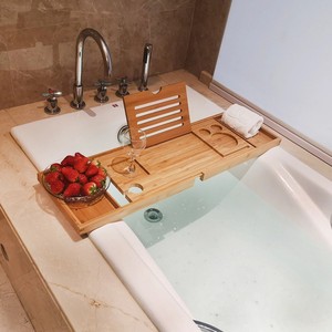 Wooden Bathtub <b>Caddy</b> <b>Bath</b> <b>Tray</b> Modern Rectangle Style Waterproof Eco-Friendly Durable Easy Clean Bathroom Spa Accessory Spa Gift - Product Image 4