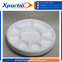 Assiette compartimentée robuste en bagasse naturelle 9CP, jetable, compostable, de qualité alimentaire, compatible micro-ondes, sans BPA, pour buffet