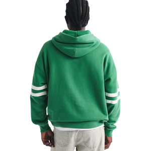 Sweat à capuche unisexe vert personnalisé style universitaire avec manches patchwork, logo oiseau, streetwear, 100% coton, poche surdimensionnée, OEM, marque privée - Product Image 4