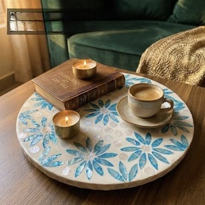 Plateau tournant Lazy Susan à double niveau ILAHI en nacre vintage pour rangement d'épices, aux couleurs sublimes - Product Image 6