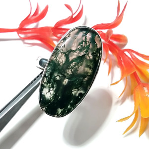 Natural Moss Agate Gemstone Ring <b>Solid</b> 925 Sterling <b>Silver</b> Ring Adjustable Oval Statement Ring for Women - Product Image 2