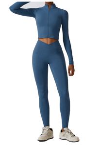 Conjunto Deportivo Ligero Sin Costuras para Yoga, Top de Manga Larga con Cierre, Leggings con Cintura en V y Efecto Levanta Glúteos, para Mujer, Gimnasio, Fitness 2026 - Product Image 6