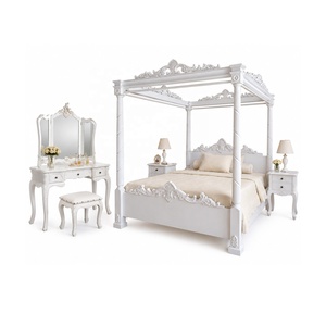 Lit à baldaquin en bois massif d'acajou, style français antique blanc, pour chambre à coucher, lits de style provincial français, taille king - Product Image 5