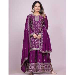 Traje Sharara de fiesta para mujer de diseñador con intrincado trabajo de secuencia de codificación - Product Image 2