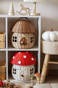 Cesta de Ratán con Forma de Hongo, Hecha a Mano, Cesta de Almacenamiento Tejida Natural, Organizador Ecológico para Habitación Infantil, Decoración Boho para el Hogar - Product Image 6