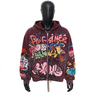 Sweat-shirt à capuche surdimensionné pour homme, streetwear, broderie graffiti, coton, molleton français, coupe classique, vêtements décontractés d'automne - Product Image 2