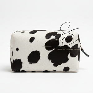 Real Hair On Leather Toiletry <b>Pouch</b> Travel Cosmetic Bag Cowhide Makeup Organizer Zipper Dopp Kit For <b>Men</b> Women Custom Logo - Product Image 2