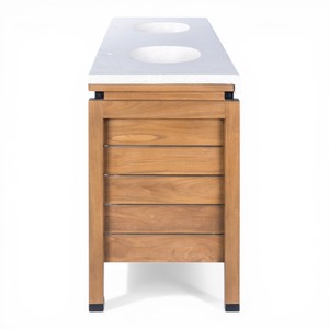 Meuble-lavabo double moderne en teck massif avec comptoir en terrazzo, style meuble-lavabo sur pied pour hôtel de luxe - Product Image 4