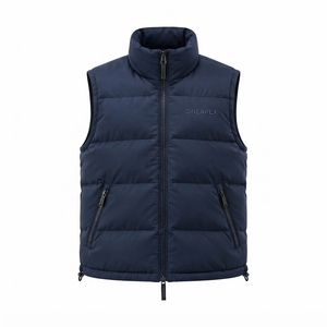 Chaqueta sin mangas acolchada azul marino para hombre, con cuello alto y cremallera, para invierno, ropa de calle, personalizada, marca privada, OEM - Product Image 1