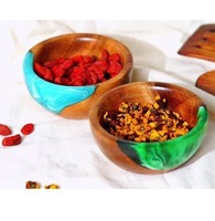 Bol de service en bois d'acacia, bol en bois massif, bol à salade et à fruits, fait main, vaisselle naturelle pour la cuisine, vente en gros