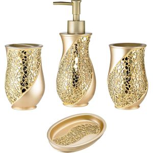 Juego de 4 Accesorios Modernos para Baño, Dispensador de Jabón, Vaso, Portacepillos y Jabonera en Color Dorado Champán - Product Image 1