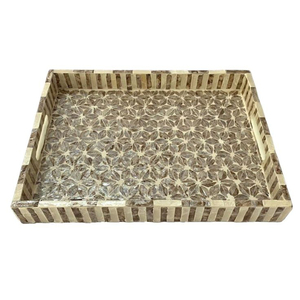 Mother Of Pearl Inlay Tray Handmade Geometric <b>Cube</b> Pattern Decorative Tray Custom Pearl Mosaic Rectangular Tray For Coffee <b>Table</b> - Product Image 3