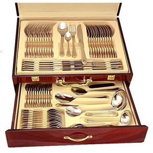 Ensemble de couverts professionnels en acier inoxydable avec boîte de rangement en bois, vaisselle durable pour l'hôtellerie, la restauration et les événements - Product Image 1