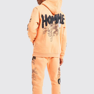 Conjunto de Sudadera con Capucha y Pantalones Acampanados de Algodón Ecológico de 280 g/m² con Estampado Puff Personalizado para Hombre, Tallas Grandes, Color Liso, Ideal para Invierno - Product Image 2