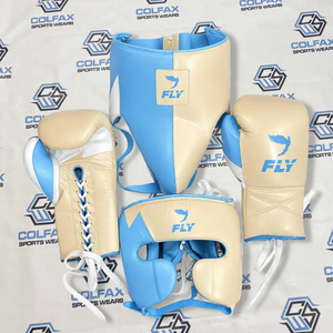 Ensemble de boxe sur mesure Fly, 3 pièces : gants, protège-tête et protège-génitales, en cuir PU et cuir véritable, respirant, confortable et durable - Product Image 1