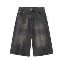 Shorts en jean mi-long tendance pour homme, coupe droite et large, décontractés, boutonnés, en denim tissé à séchage rapide – Collection Printemps-Été 2025
