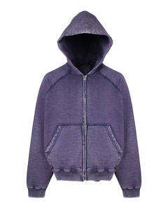 Sudaderas con Capucha y Cremallera para Hombre, Estilo Urbano, con Logotipo Personalizado OEM, Lavado Ácido, Vintage, Bordado Desgastado, 100% Algodón Grueso, Corte Cuadrado - Product Image 1